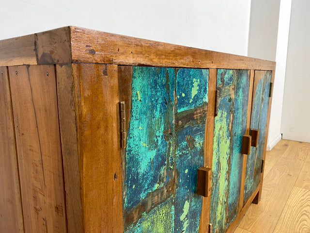 Boatwood by WMK I Einzigartiges nachhaltiges Sideboard aus altem Bootsholz, ein handgefertigtes Unikat aus massivem Teakholz I Kommode Schrank TV-Lowboard Anrichte Schuhkommode Schuhschrank Bootsmöbel