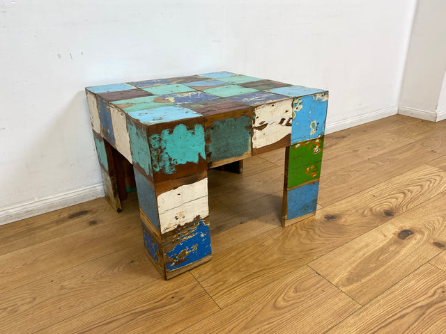 Boatwood by WMK I 100% nachhaltiger Couchtisch aus altem Bootsholz I handgefertigt aus Teakholz massiv I für In & Outdoor I bunter Wohnzimmertisch Beistelltisch Sofatisch Coffee Table Würfel Treibholz (Kopie)