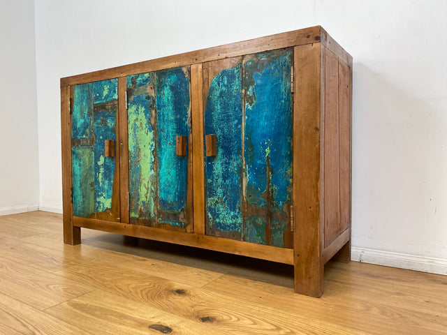 Boatwood by WMK I Einzigartiges nachhaltiges Sideboard aus altem Bootsholz, ein handgefertigtes Unikat aus massivem Teakholz I Kommode Schrank TV-Lowboard Anrichte Schuhkommode Schuhschrank Bootsmöbel