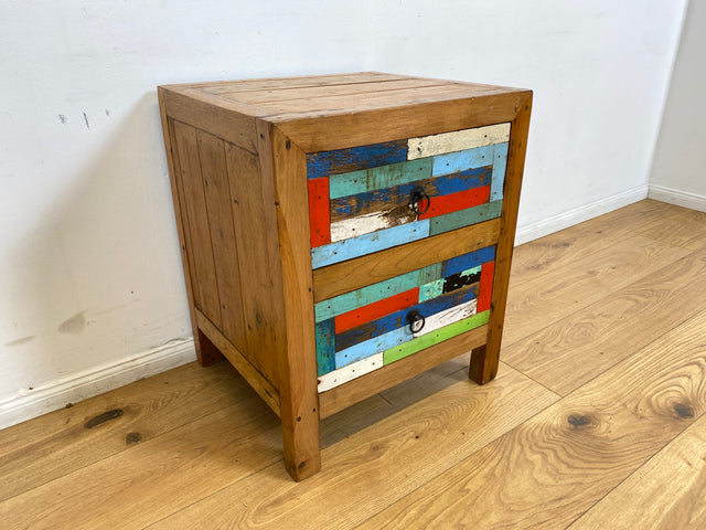 Boatwood by WMK I 1/5 Schöner & nachhaltiger Nachtisch mit Schubladen I handmade Unikat aus altem Bootsholz I Teakholz massiv I Nachtschrank Nachkommode Nachtschränkchen Kommode Berlin Rostock München