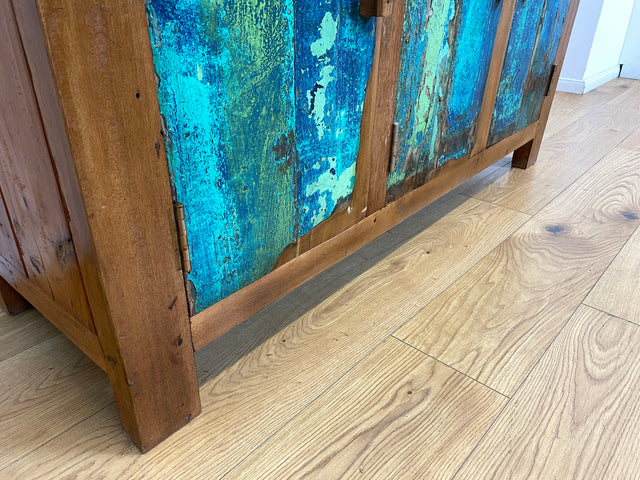 Boatwood by WMK I Einzigartiges nachhaltiges Sideboard aus altem Bootsholz, ein handgefertigtes Unikat aus massivem Teakholz I Kommode Schrank TV-Lowboard Anrichte Schuhkommode Schuhschrank Bootsmöbel