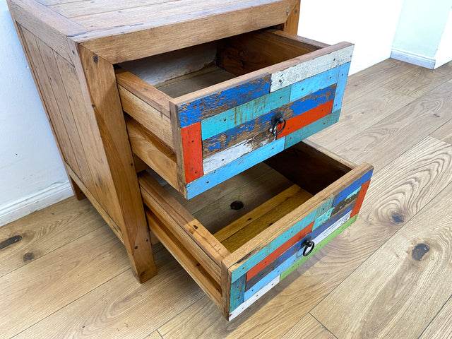 Boatwood by WMK I 1/5 Schöner & nachhaltiger Nachtisch mit Schubladen I handmade Unikat aus altem Bootsholz I Teakholz massiv I Nachtschrank Nachkommode Nachtschränkchen Kommode Berlin Rostock München