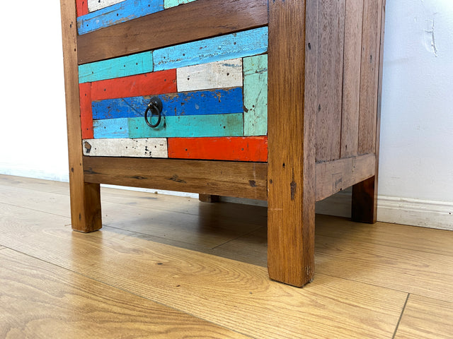 Boatwood by WMK I 1/5 Schöner & nachhaltiger Nachtisch mit Schubladen I handmade Unikat aus altem Bootsholz I Teakholz massiv I Nachtschrank Nachkommode Nachtschränkchen Kommode Berlin Rostock München