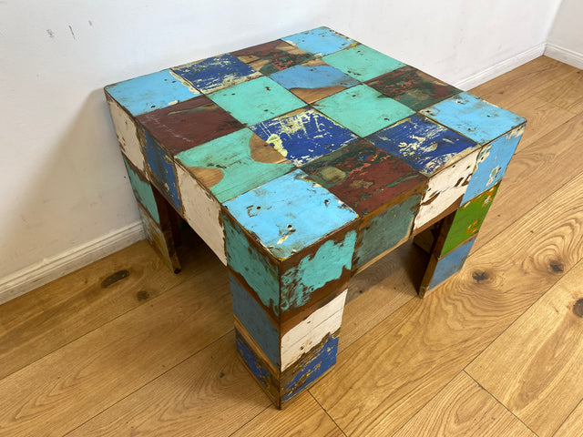 Boatwood by WMK I 100% nachhaltiger Couchtisch aus altem Bootsholz I handgefertigt aus Teakholz massiv I für In & Outdoor I bunter Wohnzimmertisch Beistelltisch Sofatisch Coffee Table Würfel Treibholz (Kopie)
