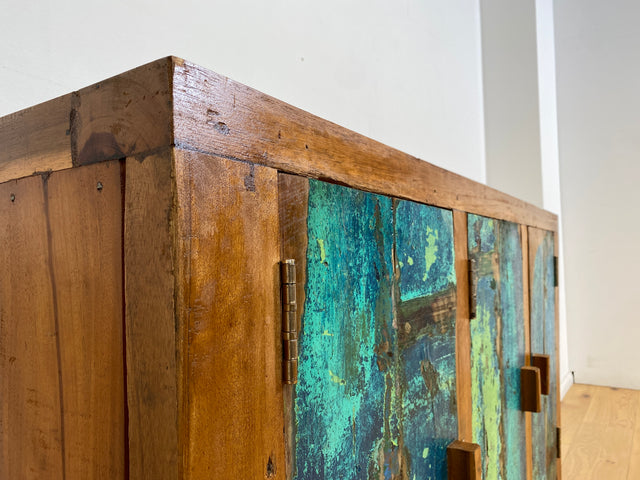Boatwood by WMK I Einzigartiges nachhaltiges Sideboard aus altem Bootsholz, ein handgefertigtes Unikat aus massivem Teakholz I Kommode Schrank TV-Lowboard Anrichte Schuhkommode Schuhschrank Bootsmöbel