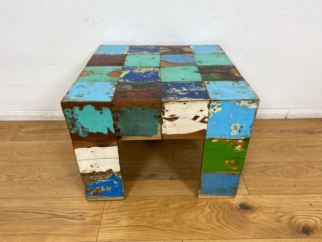 Boatwood by WMK I 100% nachhaltiger Couchtisch aus altem Bootsholz I handgefertigt aus Teakholz massiv I für In & Outdoor I bunter Wohnzimmertisch Beistelltisch Sofatisch Coffee Table Würfel Treibholz (Kopie)