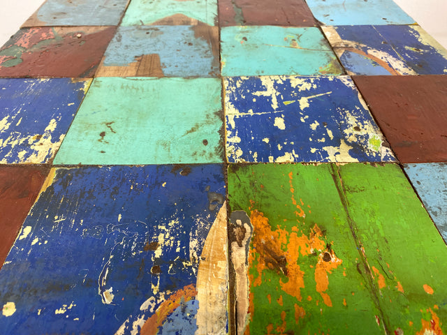 Boatwood by WMK I 100% nachhaltiger Couchtisch aus altem Bootsholz I handgefertigt aus Teakholz massiv I für In & Outdoor I bunter Wohnzimmertisch Beistelltisch Sofatisch Coffee Table Würfel Treibholz