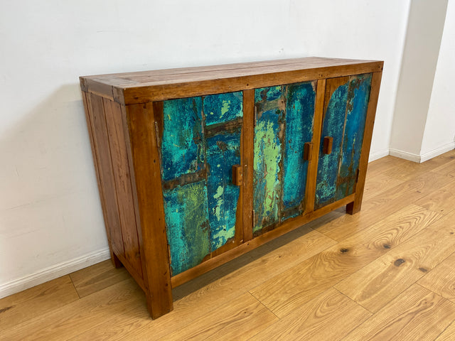 Boatwood by WMK I Einzigartiges nachhaltiges Sideboard aus altem Bootsholz, ein handgefertigtes Unikat aus massivem Teakholz I Kommode Schrank TV-Lowboard Anrichte Schuhkommode Schuhschrank Bootsmöbel