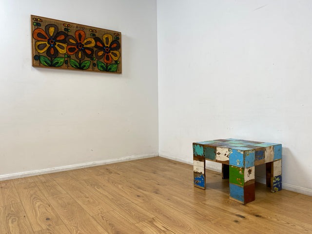 Boatwood by WMK I 100% nachhaltiger Couchtisch aus altem Bootsholz I handgefertigt aus Teakholz massiv I für In & Outdoor I bunter Wohnzimmertisch Beistelltisch Sofatisch Coffee Table Würfel Treibholz (Kopie)