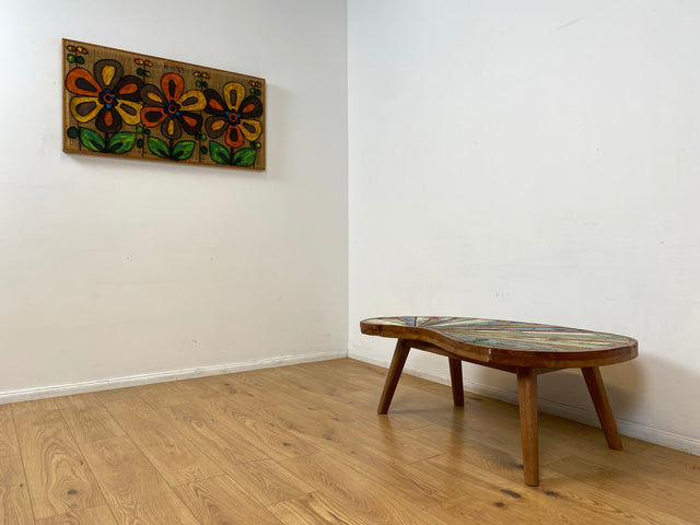 Boatwood by WMK I Einzigartiger bunter Nierentisch aus altem Bootsholz I ein handmade Unikat aus massivem Teakholz in Originalfarben I Couchtisch Wohnzimmertisch Coffee Table Berlin Hamburg Duisburg