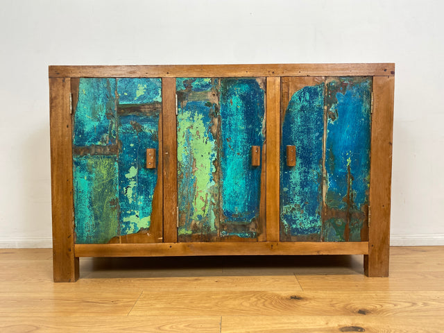 Boatwood by WMK I Einzigartiges nachhaltiges Sideboard aus altem Bootsholz, ein handgefertigtes Unikat aus massivem Teakholz I Kommode Schrank TV-Lowboard Anrichte Schuhkommode Schuhschrank Bootsmöbel