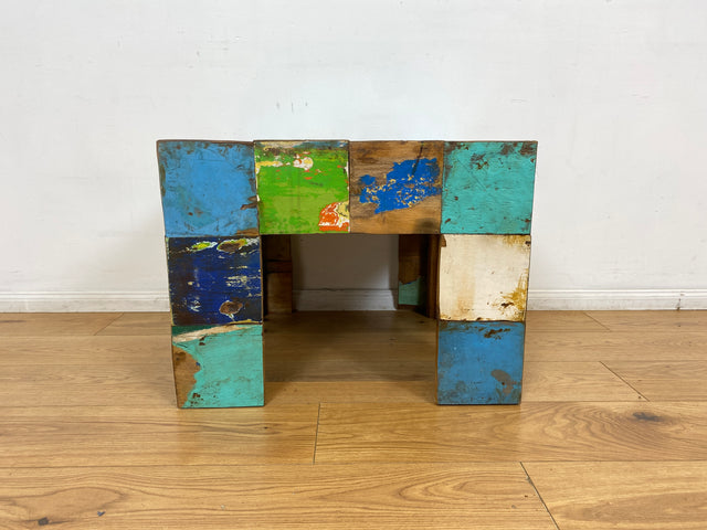 Boatwood by WMK I 100% nachhaltiger Couchtisch aus altem Bootsholz I handgefertigt aus Teakholz massiv I für In & Outdoor I bunter Wohnzimmertisch Beistelltisch Sofatisch Coffee Table Würfel Treibholz