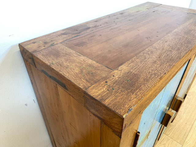 Boatwood by WMK I Meeresblaue & nachhaltige Kommode aus altem Bootsholz, ein handgefertigtes Unikat aus massivem Teakholz I Schrank Sideboard Anrichte Wäschekommode Wickelkommode Schuhschrank Cabinet