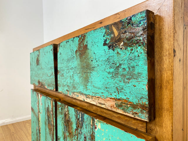 Boatwood by WMK I Besonders schöne & nachhaltige Kommode aus altem Bootsholz, ein handgefertigtes Unikat aus massivem Teakholz I Schrank Sideboard Anrichte Wäschekommode Küchenschrank Dresser Cabinet