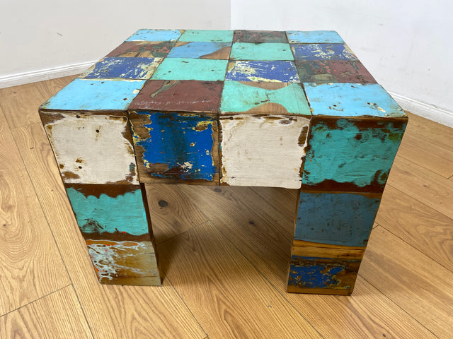 Boatwood by WMK I 100% nachhaltiger Couchtisch aus altem Bootsholz I handgefertigt aus Teakholz massiv I für In & Outdoor I bunter Wohnzimmertisch Beistelltisch Sofatisch Coffee Table Würfel Treibholz (Kopie)