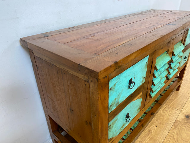 Boatwood by WMK I Nachhaltige Anrichte aus altem Bootsholz I handgefertigtes Unikat I Teakholz massiv I Schrank Sideboard Kommode Tresen Küchenschrank Büfett Buffet Flurkommode Berlin Rostock Hamburg