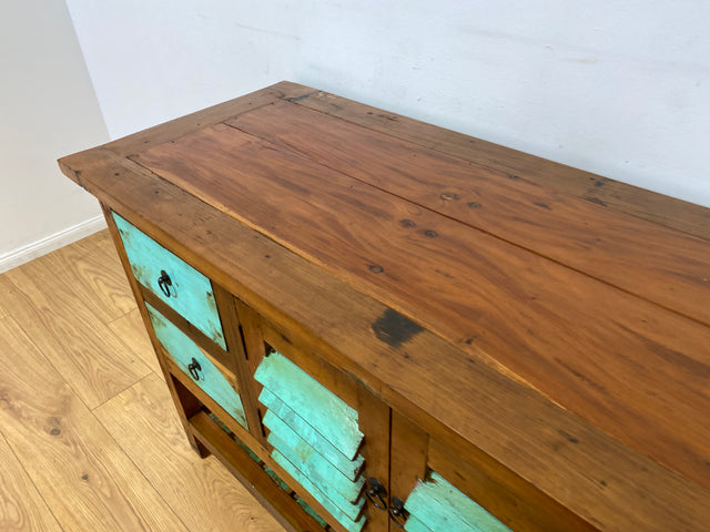 Boatwood by WMK I Nachhaltige Anrichte aus altem Bootsholz I handgefertigtes Unikat I Teakholz massiv I Schrank Sideboard Kommode Tresen Küchenschrank Büfett Buffet Flurkommode Berlin Rostock Hamburg