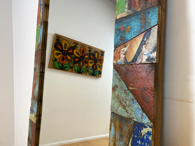 Boatwood by WMK I Nachhaltiger 100x195 großer Spiegel aus altem Bootsholz I handgefertigtes Unikat in Originalfarben I Wandspiegel Ganzkörperspiegel Standspiegel Flurspiegel Mirror Berlin Bremen NRW