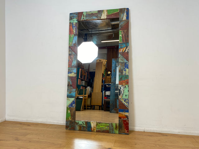 Boatwood by WMK I Nachhaltiger 100x195 großer Spiegel aus altem Bootsholz I handgefertigtes Unikat in Originalfarben I Wandspiegel Ganzkörperspiegel Standspiegel Flurspiegel Mirror Berlin Bremen NRW