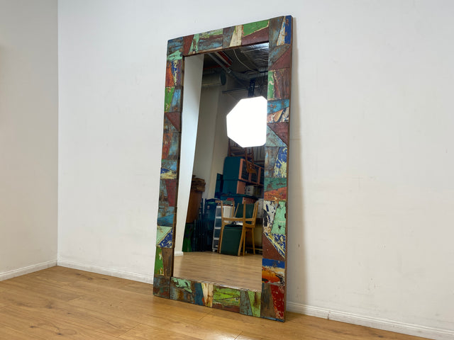 Boatwood by WMK I Nachhaltiger 100x195 großer Spiegel aus altem Bootsholz I handgefertigtes Unikat in Originalfarben I Wandspiegel Ganzkörperspiegel Standspiegel Flurspiegel Mirror Berlin Bremen NRW