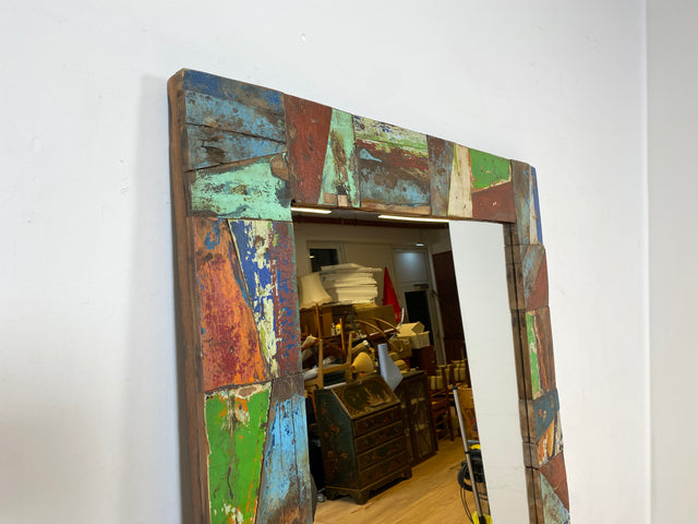 Boatwood by WMK I Nachhaltiger 100x195 großer Spiegel aus altem Bootsholz I handgefertigtes Unikat in Originalfarben I Wandspiegel Ganzkörperspiegel Standspiegel Flurspiegel Mirror Berlin Bremen NRW