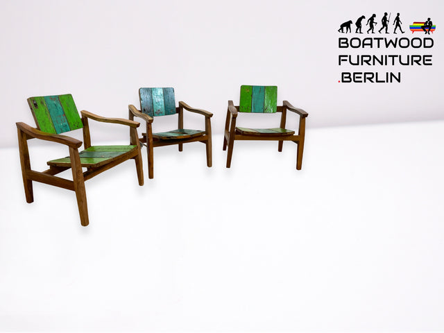 Boatwood by WMK I 1/3 Nachhaltiger handgefertigter Armlehnsessel aus altem Bootsholz in Originalfarben I Sessel Lesesessel Holzsessel Gartensessel Gartenmöbel Balkonmöbel Treibholz Berlin Bayern NRW