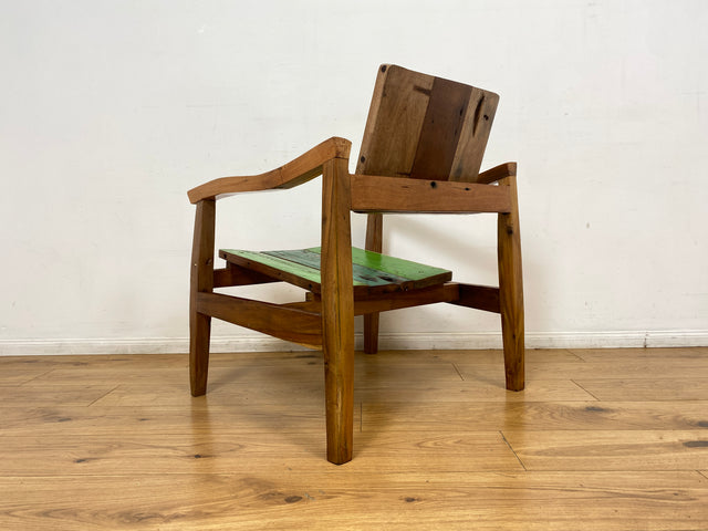 Boatwood by WMK I 1/3 Nachhaltiger handgefertigter Armlehnsessel aus altem Bootsholz in Originalfarben I Sessel Lesesessel Holzsessel Gartensessel Gartenmöbel Balkonmöbel Treibholz Berlin Bayern NRW