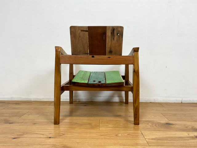 Boatwood by WMK I 1/3 Nachhaltiger handgefertigter Armlehnsessel aus altem Bootsholz in Originalfarben I Sessel Lesesessel Holzsessel Gartensessel Gartenmöbel Balkonmöbel Treibholz Berlin Bayern NRW