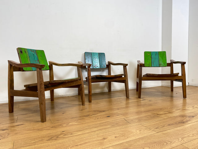 Boatwood by WMK I 1/3 Nachhaltiger handgefertigter Armlehnsessel aus altem Bootsholz in Originalfarben I Sessel Lesesessel Holzsessel Gartensessel Gartenmöbel Balkonmöbel Treibholz Berlin Bayern NRW