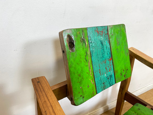 Boatwood by WMK I 1/3 Nachhaltiger handgefertigter Armlehnsessel aus altem Bootsholz in Originalfarben I Sessel Lesesessel Holzsessel Gartensessel Gartenmöbel Balkonmöbel Treibholz Berlin Bayern NRW