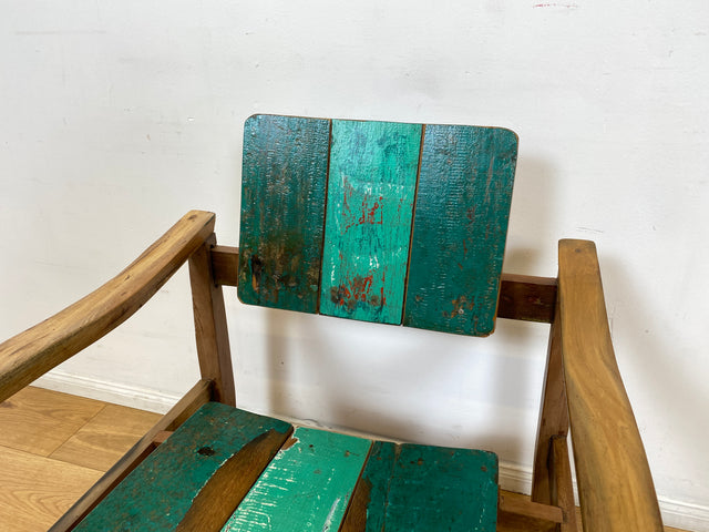 Boatwood by WMK I 1/3 Nachhaltiger handgefertigter Armlehnsessel aus altem Bootsholz in Originalfarben I Sessel Lesesessel Holzsessel Gartensessel Gartenmöbel Balkonmöbel Treibholz Berlin Bayern NRW