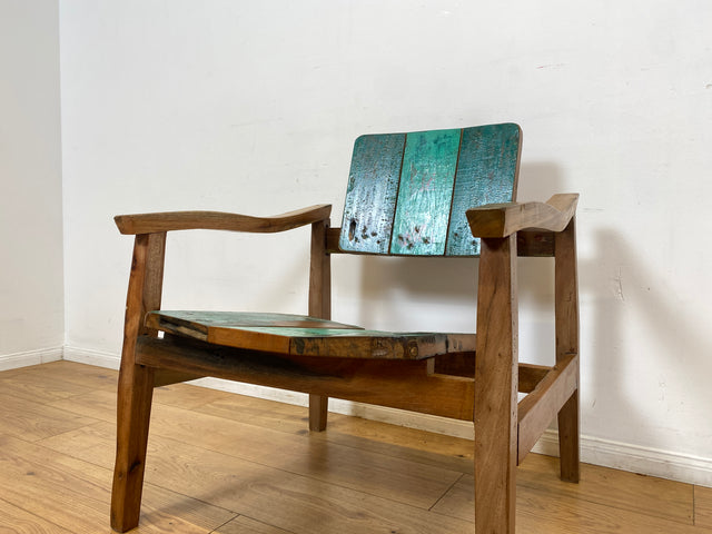 Boatwood by WMK I 1/3 Nachhaltiger handgefertigter Armlehnsessel aus altem Bootsholz in Originalfarben I Sessel Lesesessel Holzsessel Gartensessel Gartenmöbel Balkonmöbel Treibholz Berlin Bayern NRW