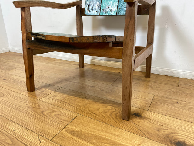 Boatwood by WMK I 1/3 Nachhaltiger handgefertigter Armlehnsessel aus altem Bootsholz in Originalfarben I Sessel Lesesessel Holzsessel Gartensessel Gartenmöbel Balkonmöbel Treibholz Berlin Bayern NRW