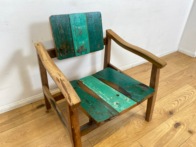 Boatwood by WMK I 1/3 Nachhaltiger handgefertigter Armlehnsessel aus altem Bootsholz in Originalfarben I Sessel Lesesessel Holzsessel Gartensessel Gartenmöbel Balkonmöbel Treibholz Berlin Bayern NRW