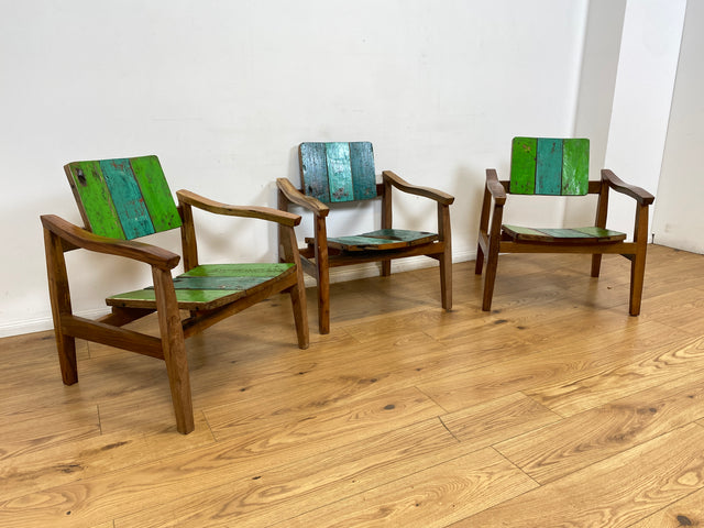 Boatwood by WMK I 1/3 Nachhaltiger handgefertigter Armlehnsessel aus altem Bootsholz in Originalfarben I Sessel Lesesessel Holzsessel Gartensessel Gartenmöbel Balkonmöbel Treibholz Berlin Bayern NRW