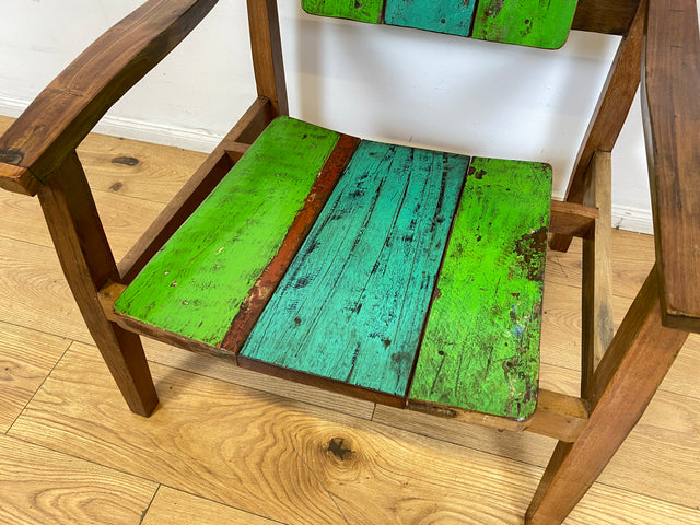 Boatwood by WMK I 1/3 Nachhaltiger handgefertigter Armlehnsessel aus altem Bootsholz in Originalfarben I Sessel Lesesessel Holzsessel Gartensessel Gartenmöbel Balkonmöbel Treibholz Berlin Bayern NRW