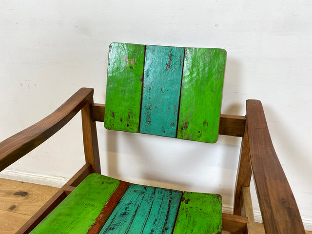 Boatwood by WMK I 1/3 Nachhaltiger handgefertigter Armlehnsessel aus altem Bootsholz in Originalfarben I Sessel Lesesessel Holzsessel Gartensessel Gartenmöbel Balkonmöbel Treibholz Berlin Bayern NRW