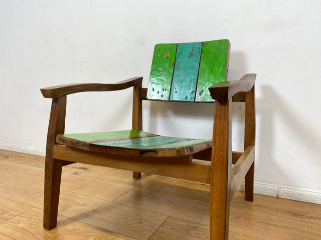 Boatwood by WMK I 1/3 Nachhaltiger handgefertigter Armlehnsessel aus altem Bootsholz in Originalfarben I Sessel Lesesessel Holzsessel Gartensessel Gartenmöbel Balkonmöbel Treibholz Berlin Bayern NRW