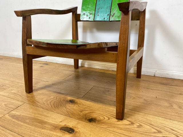 Boatwood by WMK I 1/3 Nachhaltiger handgefertigter Armlehnsessel aus altem Bootsholz in Originalfarben I Sessel Lesesessel Holzsessel Gartensessel Gartenmöbel Balkonmöbel Treibholz Berlin Bayern NRW