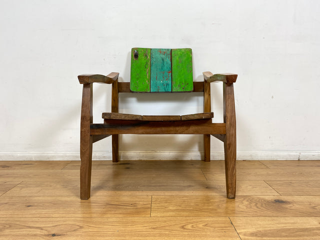 Boatwood by WMK I 1/3 Nachhaltiger handgefertigter Armlehnsessel aus altem Bootsholz in Originalfarben I Sessel Lesesessel Holzsessel Gartensessel Gartenmöbel Balkonmöbel Treibholz Berlin Bayern NRW