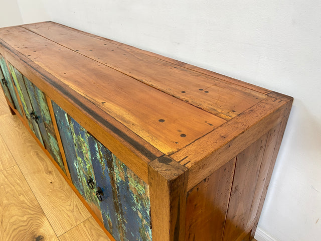 Boatwood by WMK # Nachhaltiges 180cm langes Sideboard aus altem Bootsholz, ein handgefertigtes Unikat aus massivem Teakholz # Kommode Lowboard TV Bank Board Anrichte Bootsmöbel Rostock Hamburg Usedom
