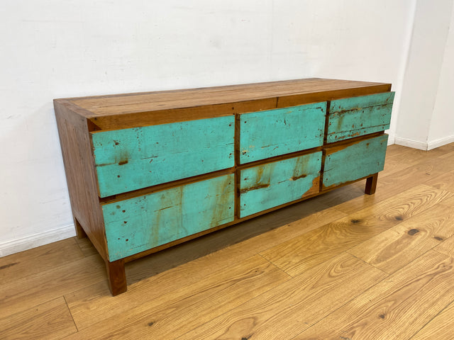 Boatwood by WMK I Nachhaltiges Sideboard handgefertigt aus altem Bootsholz mit Schubladen I Teakholz massiv I Lowboard Kommode Bank Fernsehkommode TV Wäschekommode Bootsmöbel Berlin Bochum Rostock