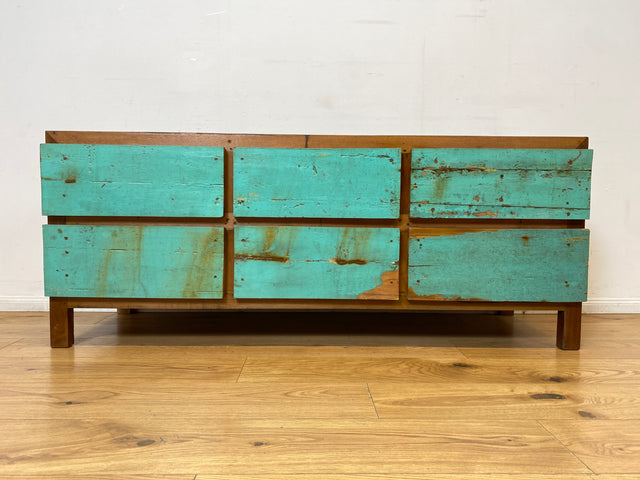 Boatwood by WMK I Nachhaltiges Sideboard handgefertigt aus altem Bootsholz mit Schubladen I Teakholz massiv I Lowboard Kommode Bank Fernsehkommode TV Wäschekommode Bootsmöbel Berlin Bochum Rostock