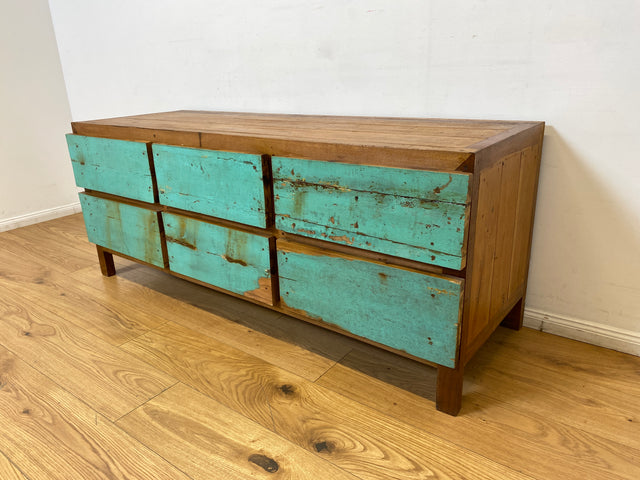 Boatwood by WMK I Nachhaltiges Sideboard handgefertigt aus altem Bootsholz mit Schubladen I Teakholz massiv I Lowboard Kommode Bank Fernsehkommode TV Wäschekommode Bootsmöbel Berlin Bochum Rostock