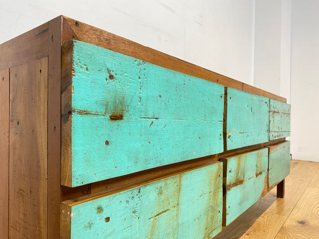 Boatwood by WMK I Nachhaltiges Sideboard handgefertigt aus altem Bootsholz mit Schubladen I Teakholz massiv I Lowboard Kommode Bank Fernsehkommode TV Wäschekommode Bootsmöbel Berlin Bochum Rostock