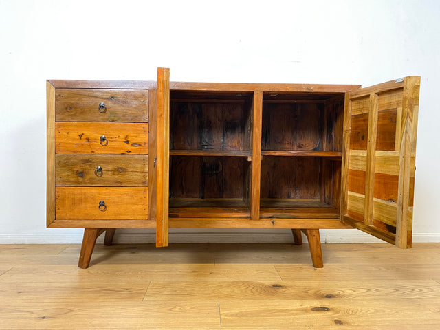 Boatwood by WMK I Nachhaltiges Sideboard aus altem Bootsholz mit Schubladen I handgefertigtes Unikat I Teakholz massiv I Schrank Wäschekommode Kommode Anrichte TV Lowboard Bootsmöbel Teak Berlin Köln