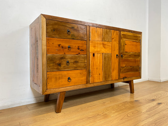 Boatwood by WMK I Nachhaltiges Sideboard aus altem Bootsholz mit Schubladen I handgefertigtes Unikat I Teakholz massiv I Schrank Wäschekommode Kommode Anrichte TV Lowboard Bootsmöbel Teak Berlin Köln