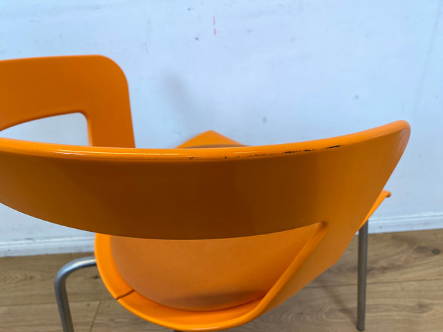 Oranger stapelbarer Stuhl Ibis von Metalmobil Arrredo aus Kunststoff I Stapelstuhl Stapelstühle Plastikstuhl Küchenstuhl Balkonstuhl Konferenzstuhl Bistrostuhl Gastro Space Age Stil I