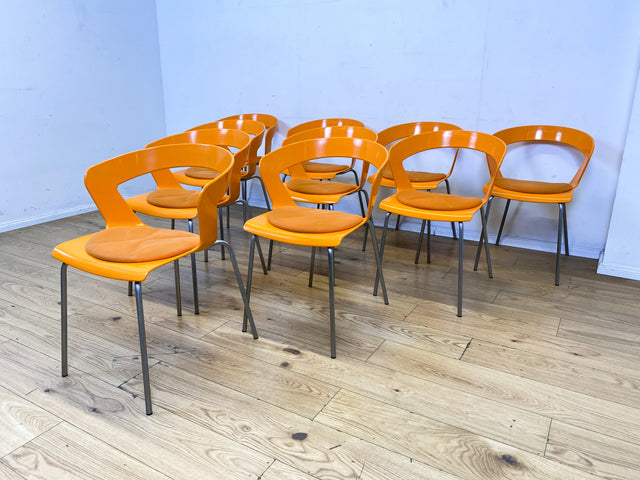 Oranger stapelbarer Stuhl Ibis von Metalmobil Arrredo aus Kunststoff I Stapelstuhl Stapelstühle Plastikstuhl Küchenstuhl Balkonstuhl Konferenzstuhl Bistrostuhl Gastro Space Age Stil I