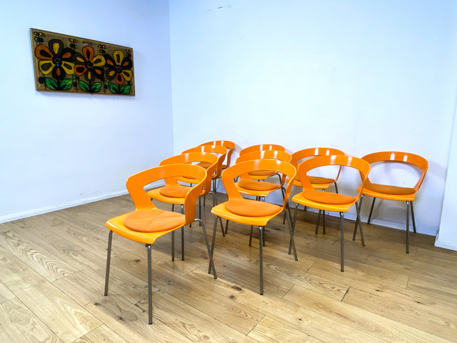 Oranger stapelbarer Stuhl Ibis von Metalmobil Arrredo aus Kunststoff I Stapelstuhl Stapelstühle Plastikstuhl Küchenstuhl Balkonstuhl Konferenzstuhl Bistrostuhl Gastro Space Age Stil I